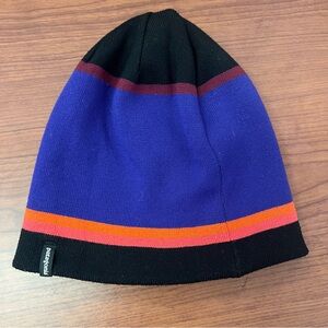 Vintage Patagonia Reversible Beanie – Thick Knit Zigzag & Stripe Pattern 10”x9”